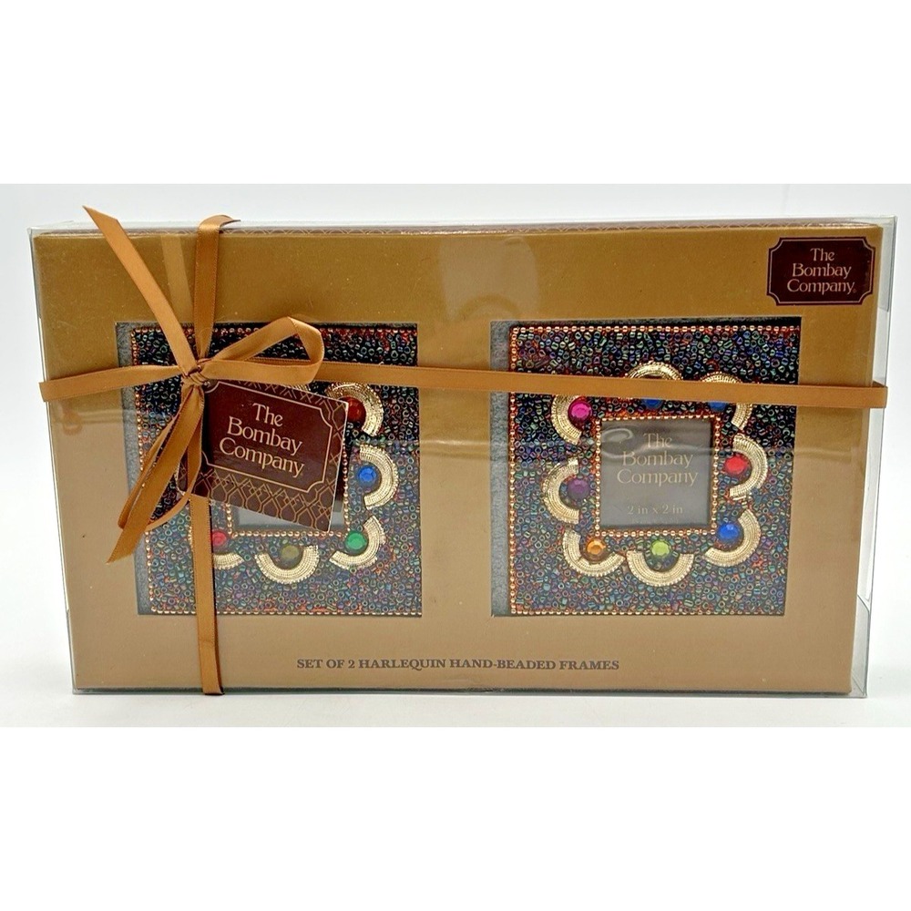 The Bombay Company Boxed Set of 2 Harlequin Hand-Beaded 4X4 Picture Frames NIB